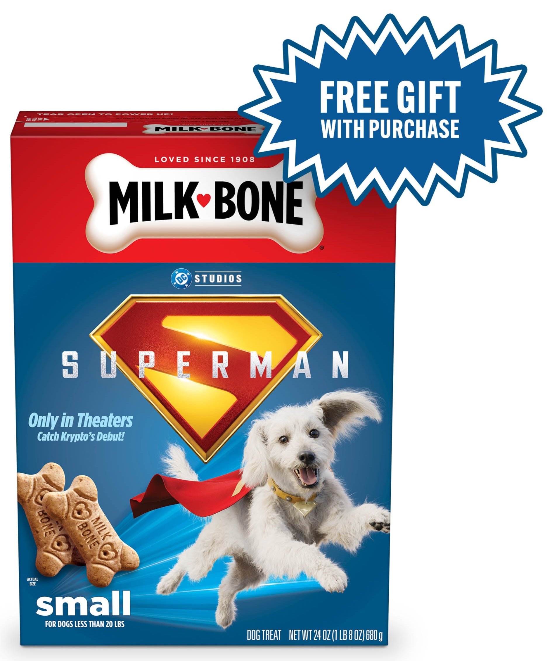 Comic Book Bundle with Milk-Bone Original Dog Biscuits, Small Dog Treats, Limited-Edition Superman Movie Box, 24 oz