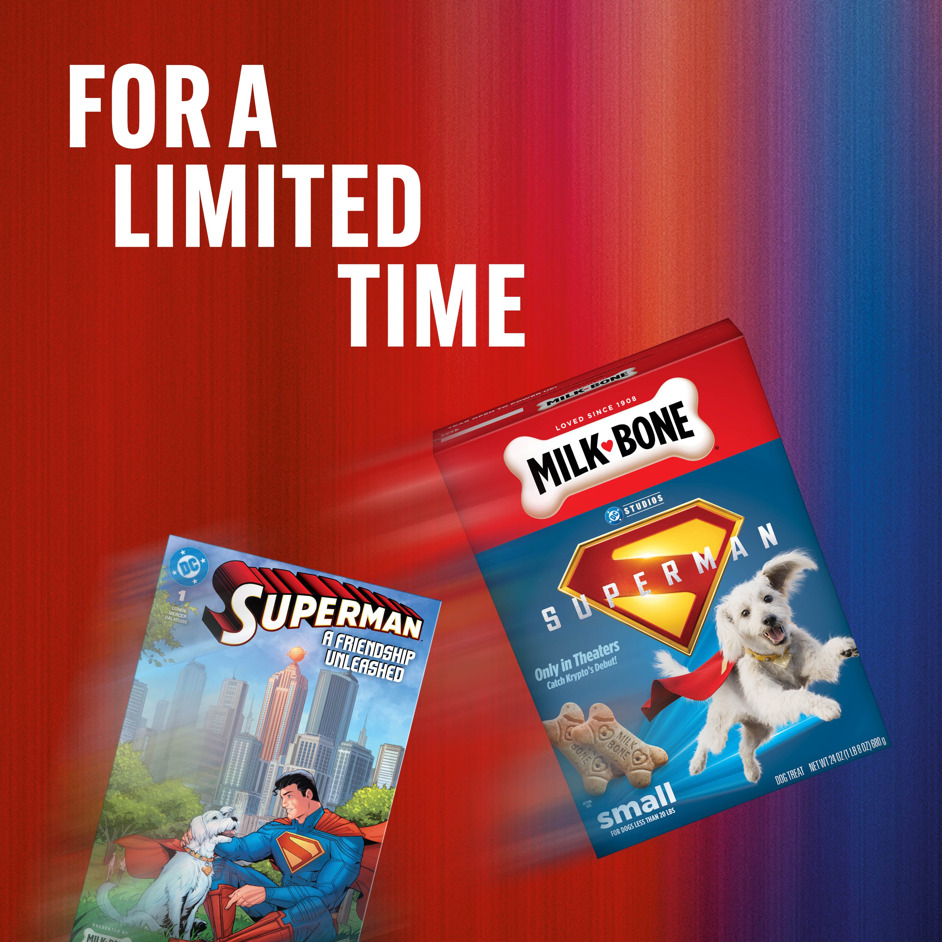 Comic Book Bundle with Milk-Bone Original Dog Biscuits, Small Dog Treats, Limited-Edition Superman Movie Box, 24 oz