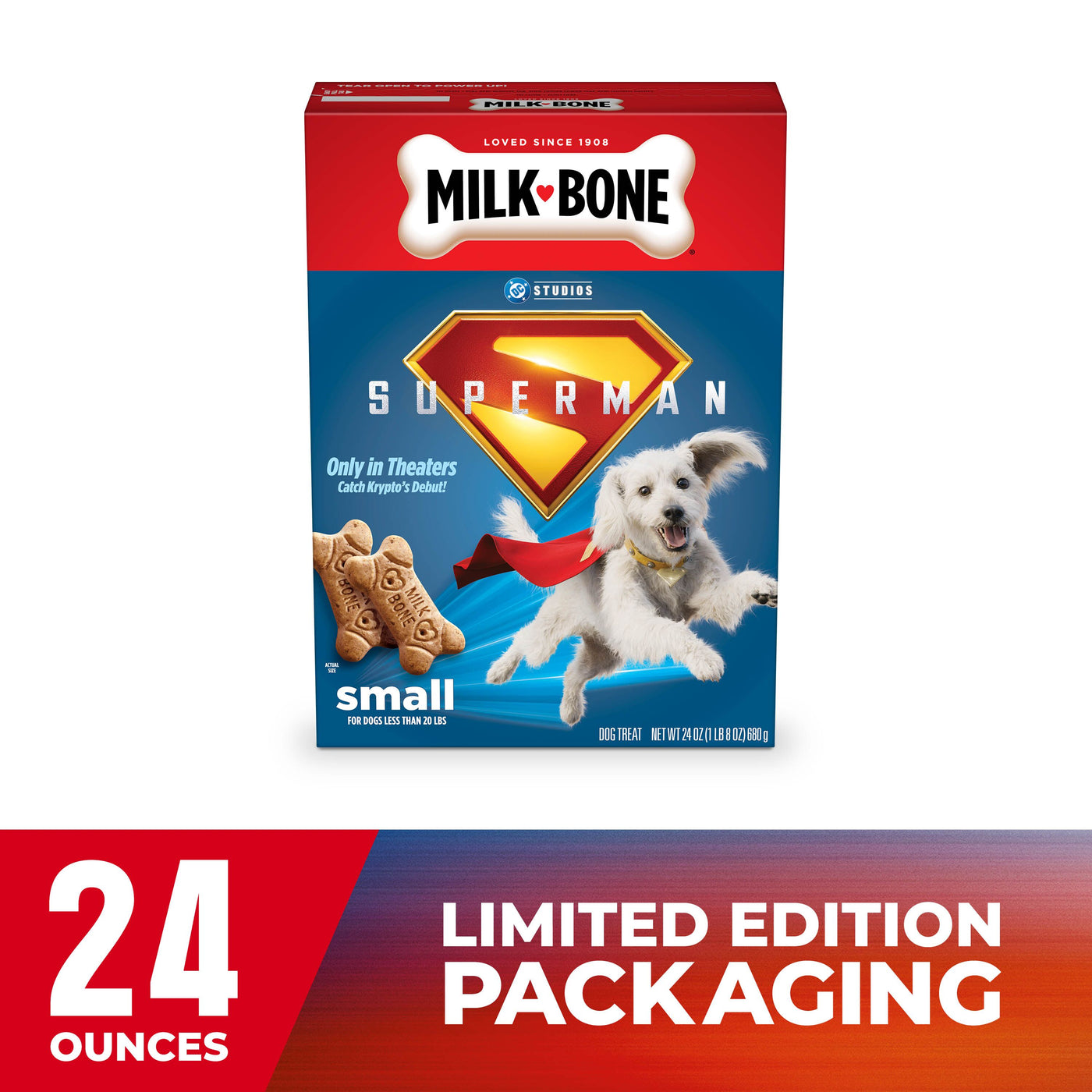 Comic Book Bundle with Milk-Bone Original Dog Biscuits, Small Dog Treats, Limited-Edition Superman Movie Box, 24 oz